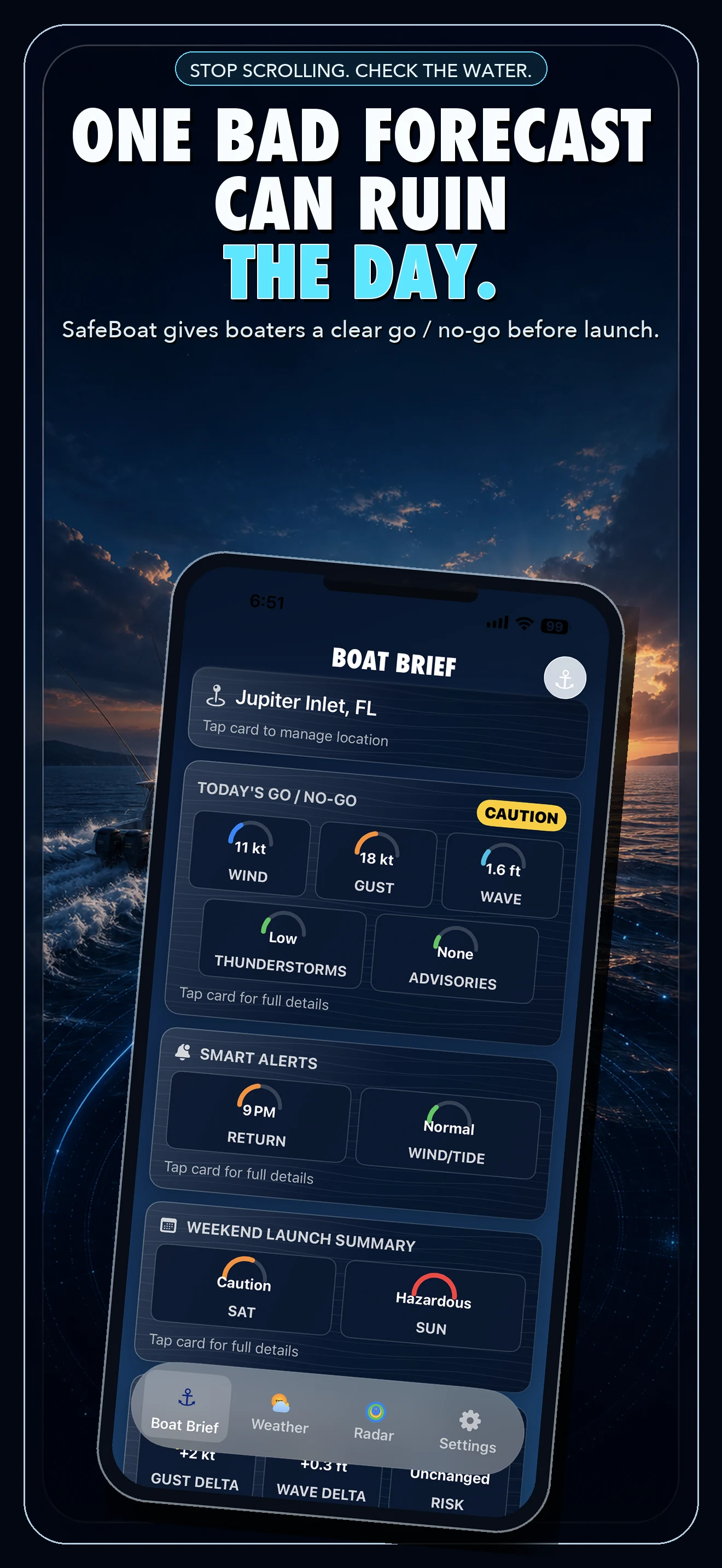 SafeBoat Go or No Go Today screen