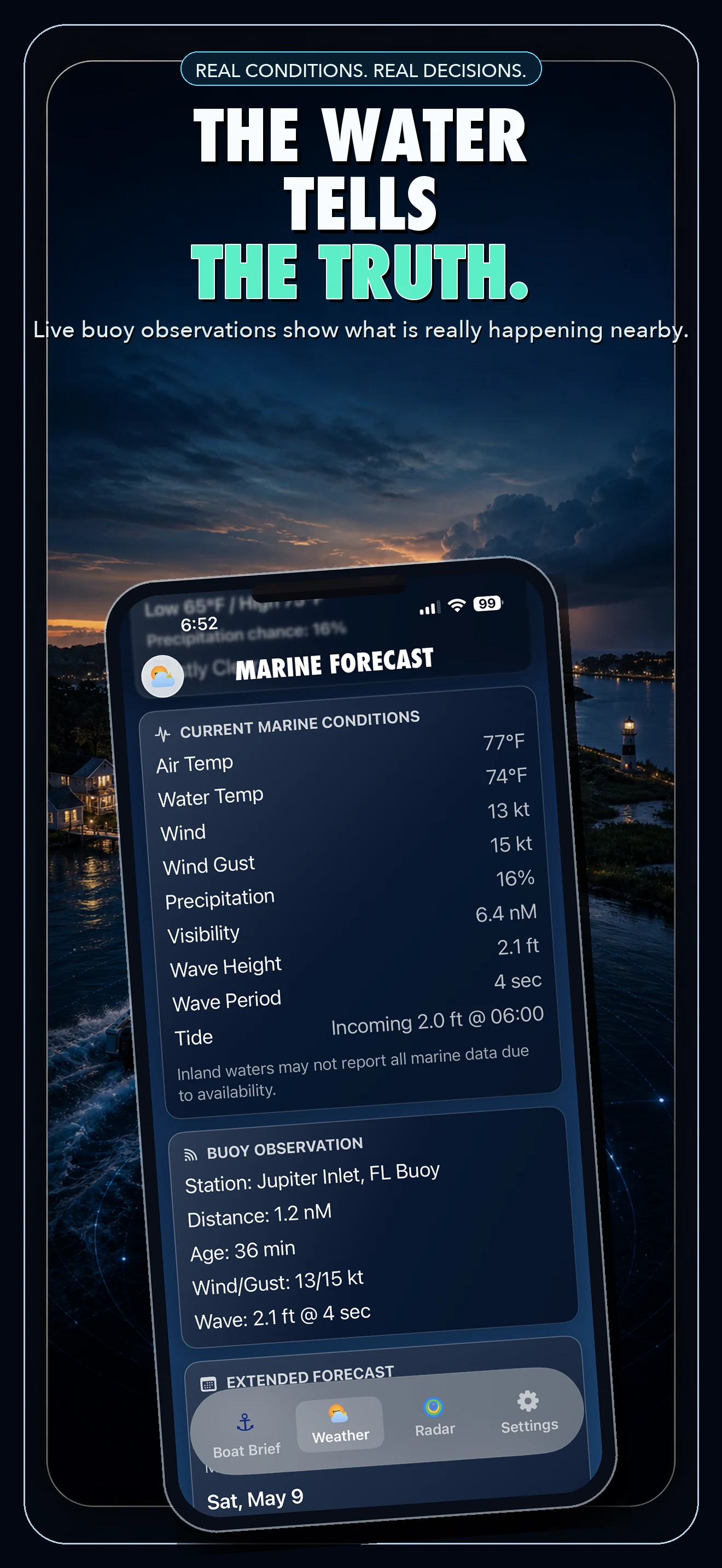 SafeBoat forecast context app screen